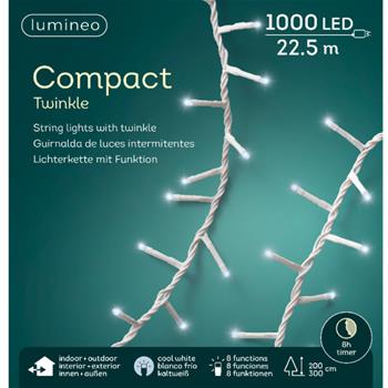 Řetěz venkovní 750LED Compact st.bílá s časovačem, 8 funkcí transparentní 16m