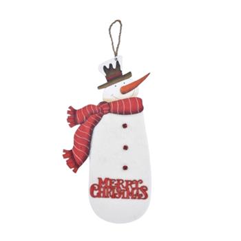 Závěs sněhulák s čepicí a šálou MERRY CHRISTMAS bílo-červená 44cm