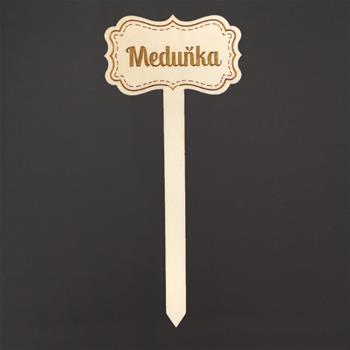 Jmenovka zápich dřevěná tabule MEDUŇKA přírodní 8,5x19,5cm
