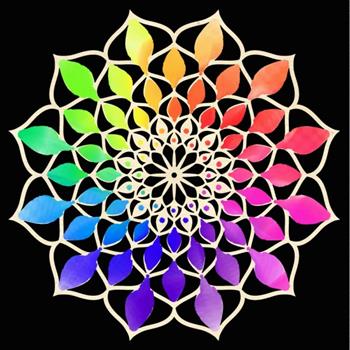 Dekorace mandala dřevo duhová 9cm