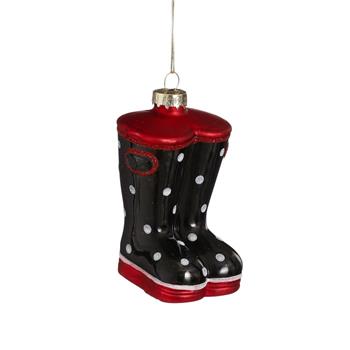 Ozdoba holinky skleněné matné červeno-černé 7,5cm