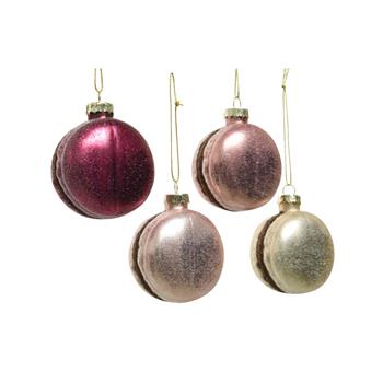 Ozdoba skleněná makronka s glitry mix 5,5cm