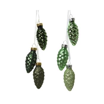 Ozdoba skleněná šiška lesklá/matná/glitry zelená mix 3ks