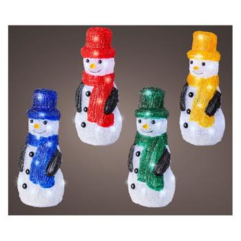 Sněhulák venkovní akrylový 20LED st.bílá + časovač, na baterie mix 24cm