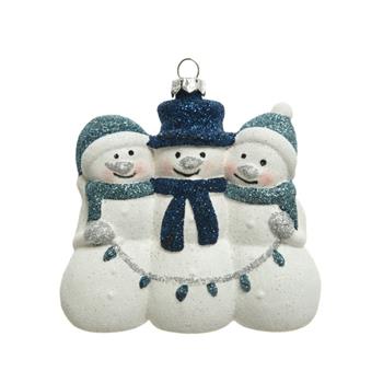 Ozdoba plastová trojice sněhuláků modro-bílá 10,5cm