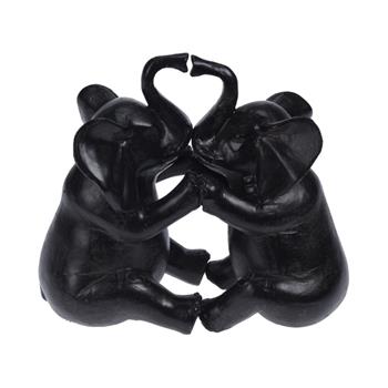 Slon líbající se dvojice polyresinový černý 15,5cm