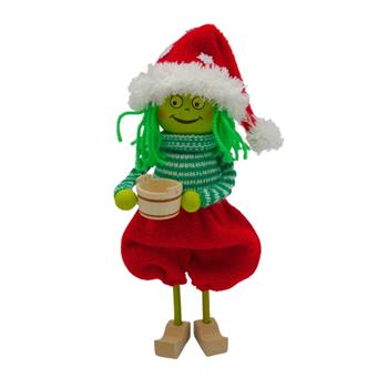 Vodník v čepici látka se dřevem zeleno-červený 20cm