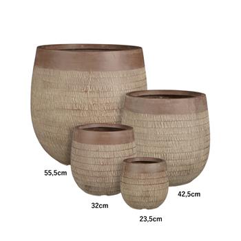 Květináč kulatý ZEMBLA škrábaný s hladkým lemem magnesium hnědý 23,5cm