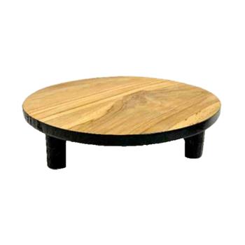 Stolek na květiny kulatý, nízký 3 nohy teak černo-přírodní 30cm