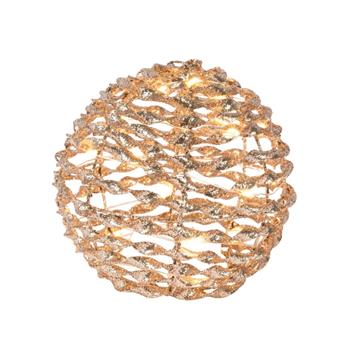 Koule plastová s glitry 20microLED t.bílá s časovačem,na baterie, zlatá 15cm