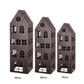 Svícen kovový dům hnědý 90cm