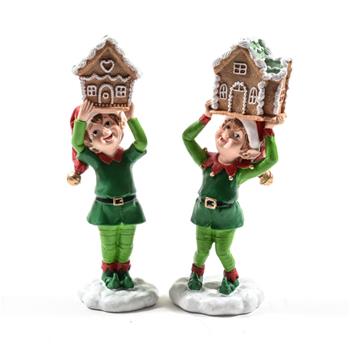 Stojící elf s perníkovou chaloupkou 23,5 cm