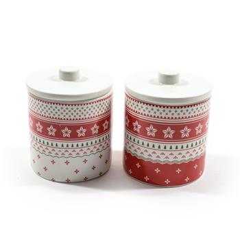 Dóza keramická kulatá s víkem a hvězdami bílo-červená mix 12,5cm