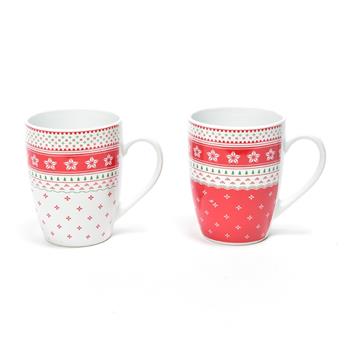 Vánoční kameninový hrnek s hvězdami, bílo-červený, 360 ml – mix provedení