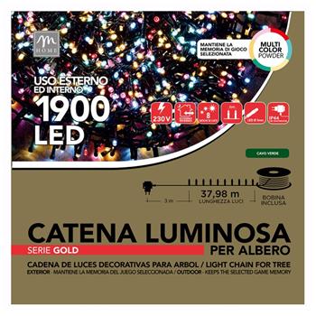 Řetěz svítící venkovní 1900LED multi 8 funkcí zelený 37,98m