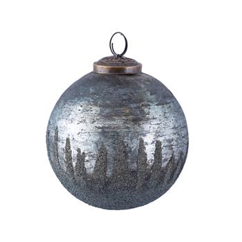 Ozdoba koule skleněná WALTER stíraná s glitry šedá 10cm