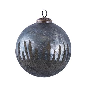 Ozdoba koule skleněná WALTER stíraná s glitry šedá 12cm