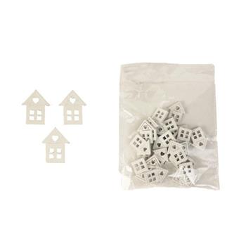 Přízdoba dřevěný dům se srdcem bílý 25ks