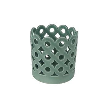 Svícen válcový porcelánový na čajovku s kolečky zelený 11cm