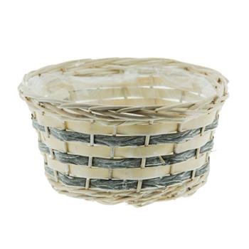 Obal kulatý nízký proutěný s dýhou a igelitem bílo-šedý 26cm