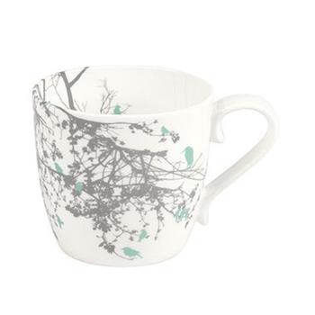 Hrnek porcelánový zelení ptáci bílo-šedý 415ml