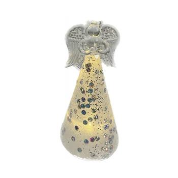 Skleněný anděl s LED 16 cm – teplá bílá