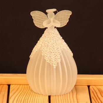 Skleněný anděl s LED a korálky 16 cm