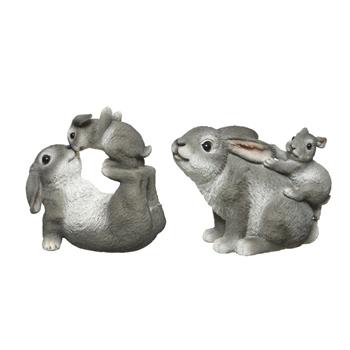 Králík s mládětem polyresinový šedý mix 19cm