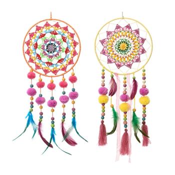 Lapač snů mandala z provázku/korálků/peří mix 48cm