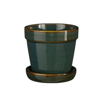Květináč keramický CLINT + podmiska tm.zelený 13cm