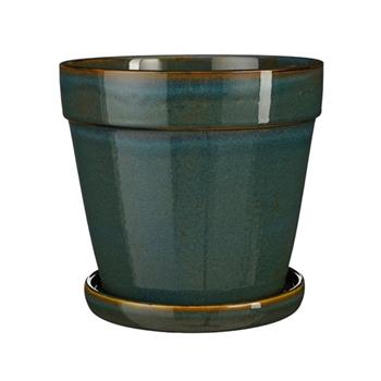 Květináč keramický CLINT + podmiska tm.zelený 23cm