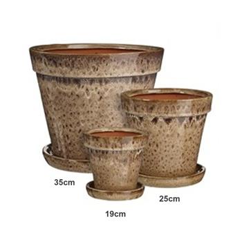 Květináč keramický LOTUS + podmiska sv.hnědý 35cm