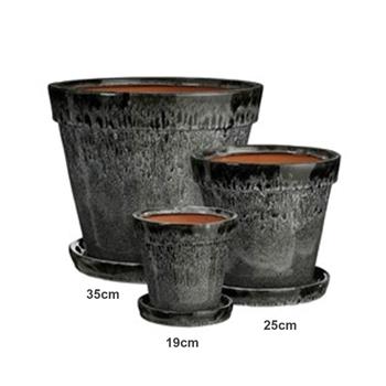 Květináč keramický LOTUS + podmiska černý 19cm
