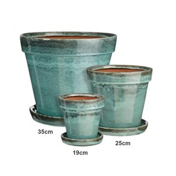 Květináč keramický LOTUS + podmiska zelený 19cm