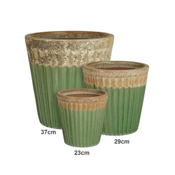 Květináč hliněný kulatý CULMA plisé zelený 29cm