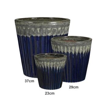 Květináč hliněný kulatý CULMA plisé modrý 37cm