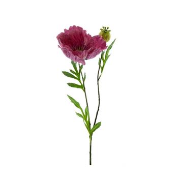 Vlčí mák řezaný umělý s 1květem a poupětem tm.růžový 82cm