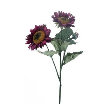 Slunečnice ECO řezaná umělá se 2 květy vínová 63cm