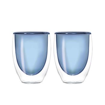 Sklenice 250ml s dvojitou stěnou z borosilikátového skla modrá 2ks