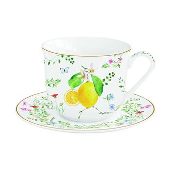 Šálek a podšálek porcelánový FLEURS ET CITRONS 370ml