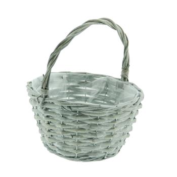 Koš proutěný kulatý s 1 uchem a igelitem šedý 18cm