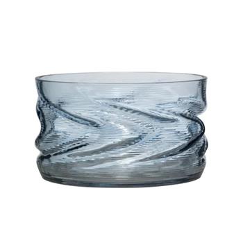 Svícen válcový atypický WAVY skleněný modrý 16cm