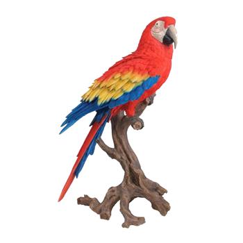 Papoušek Ara na větvi polyresinový červený 68cm