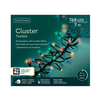 Řetěz svítící venkovní Cluster 768LED barevný s časovačem, stmívačem černý 7m