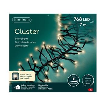 Řetěz svítící venkovní Cluster 768LED t.bílá s časovačem, stmívačem černý 7m