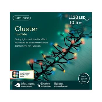 Řetěz svítící venkovní Cluster 1128LED barevný s časovačem, 8 funkcí černý 10,5m