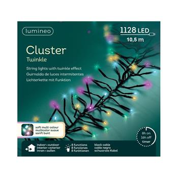 Řetěz svítící venkovní Cluster 1128LED soft barevný s časovačem, 8 funkcí černý 10m