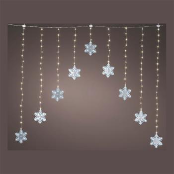 Záclona VENKOVNÍ s vločkami 215microLED, t./st.bílá s časovačem, 8 funkcemi stříbrný 1,2m