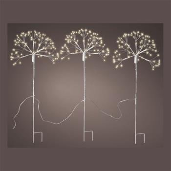 Květy na zápichu VENKOVNÍ 3x80microLED, t.bílá s časovačem, 8 funkcemi stříbrné 80cm