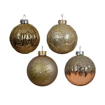 Ozdoba koule skleněná ornamenty s glitry perlová/zlatá mix 8cm